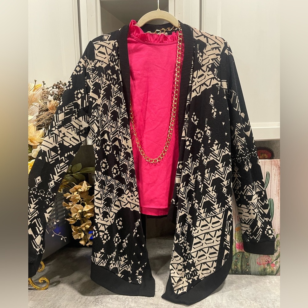 Bohemian Aztec Print Cardigan/Sweater Open Front Size M